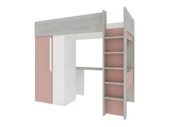 Lit mezzanine 90 x 200 cm avec armoire et bureau - Rose et blanc - NICOLAS
