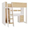 Lit mezzanine 90 x 190 cm avec penderie et bureau - Coloris : Naturel et blanc - ALVENOU