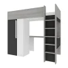 Lit mezzanine 90 x 200 cm avec armoire et bureau - Anthracite et blanc - NICOLAS II