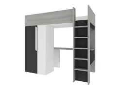 Lit mezzanine 90 x 200 cm avec armoire et bureau - Anthracite et blanc - NICOLAS II