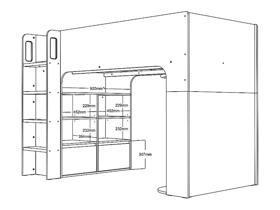 Lit mezzanine 90 x 190 cm avec rangements - Blanc - COLUMI