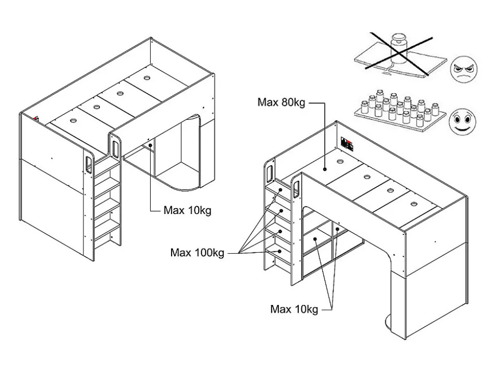 Lit mezzanine 90 x 190 cm avec rangements - Blanc - COLUMI