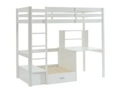 Lit mezzanine 90 x 200 cm avec bureau, sofa convertible et rangements - Pin et MDF - Blanc - GOLIATH III