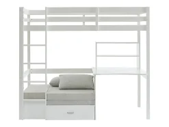 Lit mezzanine 90 x 200 cm avec bureau, sofa convertible et rangements - Pin et MDF - Blanc - GOLIATH III