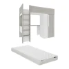 Lit mezzanine 90 x 200 cm avec armoire et bureau - Naturel grisé et blanc + Matelas - NICOLAS