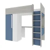 Lit mezzanine 90 x 200 cm avec armoire et bureau - Bleu et blanc - NICOLAS