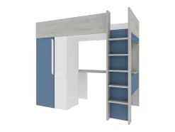 Lit mezzanine 90 x 200 cm avec armoire et bureau - Bleu et blanc - NICOLAS