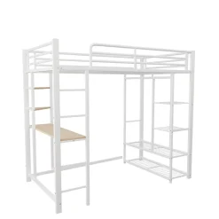 Lit mezzanine ado 90x200 cm avec bureau intégré, échelle et rangement pratique - structure métal et MDF robuste blanc