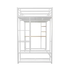 Lit mezzanine ado 90x200 cm avec bureau intégré, échelle et rangement pratique - structure métal et MDF robuste blanc