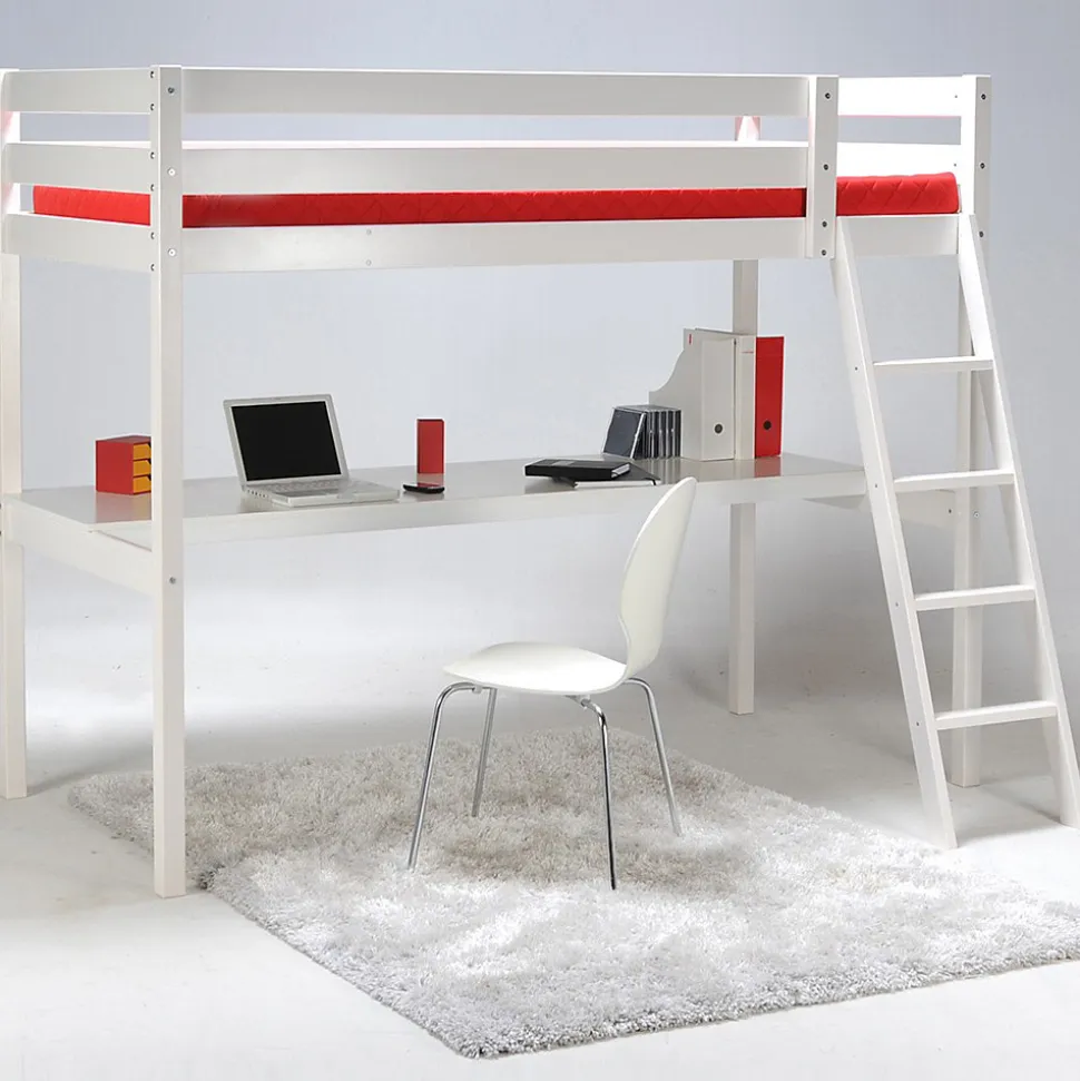 Lit mezzanine ASPEN 90x190 + 1 sommier + bureau / Blanc