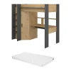Lit mezzanine avec bureau et armoire - 90 x 200 cm - Coloris : Chêne et anthracite + matelas - AUCKLAND