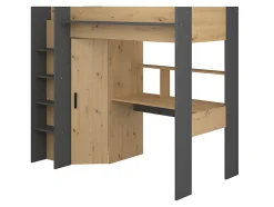 Lit mezzanine avec bureau et armoire - 90 x 200 cm - Coloris : Chêne et anthracite + matelas - AUCKLAND
