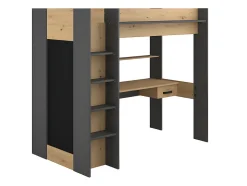 Lit mezzanine avec bureau et armoire - 90 x 200 cm - Coloris : Chêne et anthracite + matelas - AUCKLAND
