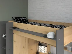 Lit mezzanine avec bureau et armoire - 90 x 200 cm - Coloris : Naturel et anthracite - AUCKLAND