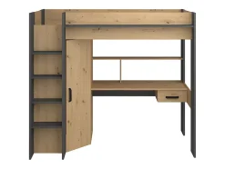 Lit mezzanine avec bureau et armoire - 90 x 200 cm - Coloris : Naturel et anthracite - AUCKLAND