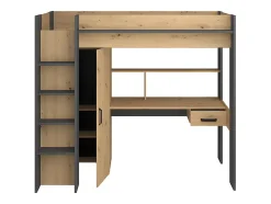 Lit mezzanine avec bureau et armoire - 90 x 200 cm - Coloris : Naturel et anthracite - AUCKLAND