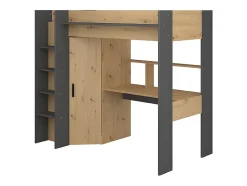 Lit mezzanine avec bureau et armoire - 90 x 200 cm - Coloris : Naturel et anthracite - AUCKLAND