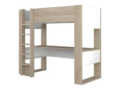 Lit mezzanine avec bureau et rangements intégrés - 90 x 200 cm - Chêne et blanc - NOAH II