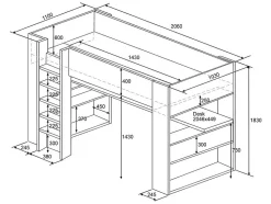 Lit mezzanine avec bureau et rangements intégrés - 90 x 200 cm - Chêne et blanc - NOAH II