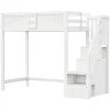 Lit mezzanine bois massif 90 par 200 cm porte securite fenetre escalier interchangeable gauche droite blanc