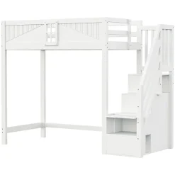 Lit mezzanine bois massif 90 par 200 cm porte securite fenetre escalier interchangeable gauche droite blanc
