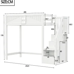 Lit mezzanine bois massif 90 par 200 cm porte securite fenetre escalier interchangeable gauche droite blanc