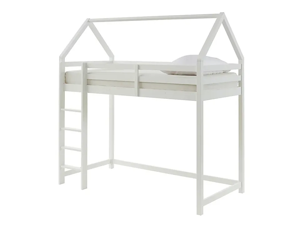 Lit mezzanine cabane 90 x 190 cm - Pin massif - Blanc - TARZIA