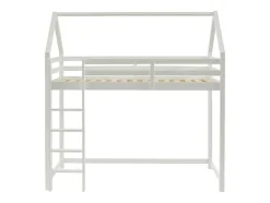 Lit mezzanine cabane 90 x 190 cm - Pin massif - Blanc - TARZIA