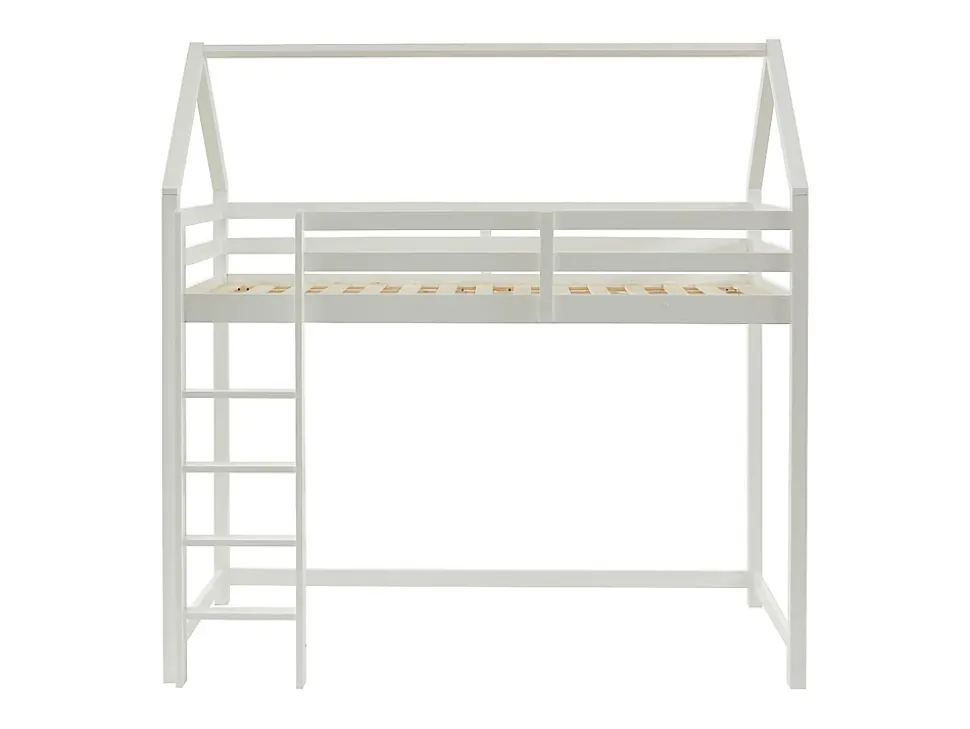 Lit mezzanine cabane 90 x 190 cm - Pin massif - Blanc - TARZIA