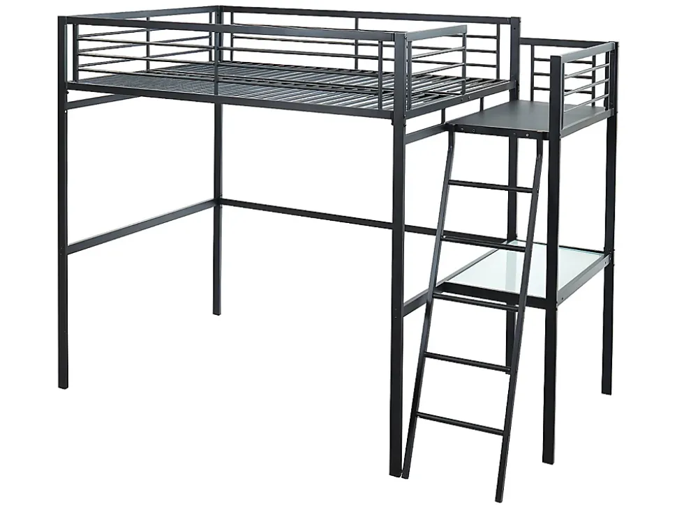 Lit mezzanine CASUAL II - 140 x 190 cm - plateforme bureau - Anthracite + matelas