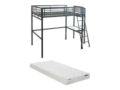 Lit mezzanine CASUAL II - 140 x 190 cm - plateforme bureau - Anthracite + matelas