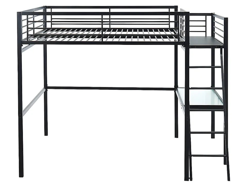 Lit mezzanine CASUAL II - 140 x 190 cm - plateforme bureau - Anthracite + matelas