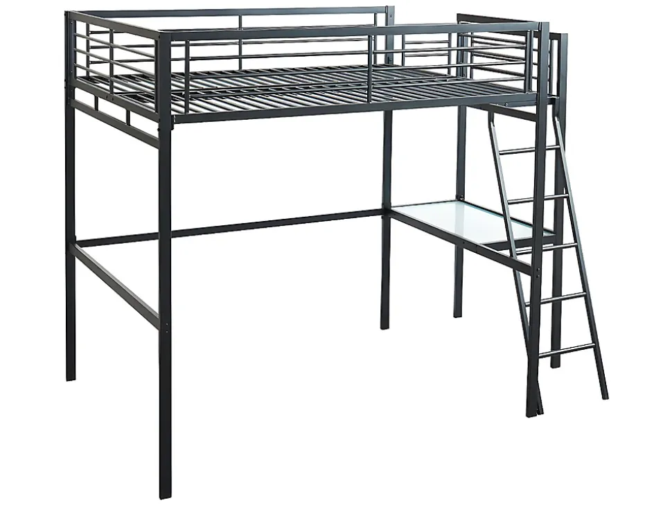 Lit mezzanine CASUAL II - 140 x 190 cm - plateforme bureau - Anthracite + matelas