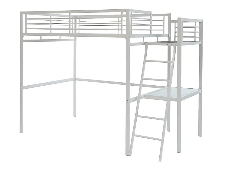 Lit mezzanine CASUAL II - 140 x 190 cm - plateforme bureau - Blanc + matelas