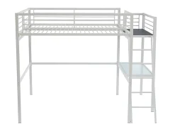 Lit mezzanine CASUAL II - 140 x 190 cm - plateforme bureau - Blanc + matelas