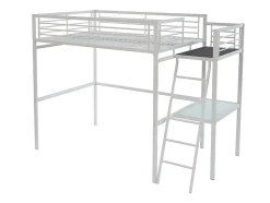 Lit mezzanine CASUAL II - 140 x 190 cm - plateforme bureau - Blanc + matelas