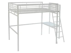 Lit mezzanine CASUAL II - 140 x 190 cm - plateforme bureau - Blanc + matelas