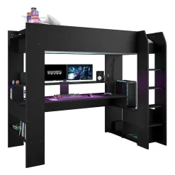 Lit mezzanine combine enfant LED Gamer ONLINE - 90 x 200 cm - Noir mat - Sommier inclus - PARISOT