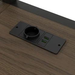 Lit Mezzanine Double 140x200 cm - Éclairage LED et Escaliers Sécurisés, Bureau Intégré et Rangements, sans Matelas - Métal Noir