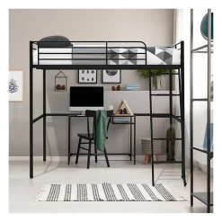 Lit mezzanine en metal - Noir - Sommier inclus - 140 x 200 cm - ELIOT