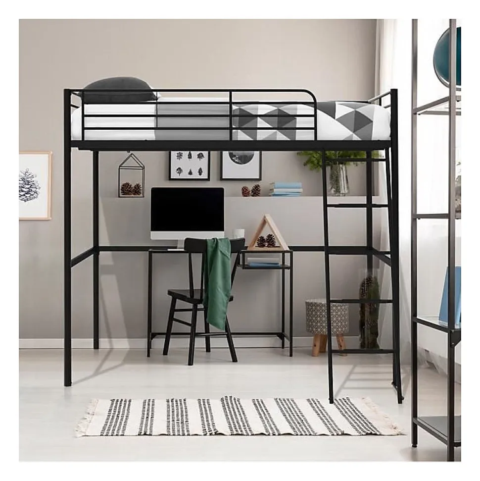 Lit mezzanine en metal - Noir - Sommier inclus - 140 x 200 cm - ELIOT