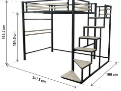 Lit mezzanine en métal avec escalier 
