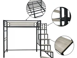Lit mezzanine en métal avec escalier 