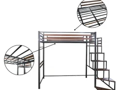 Lit mezzanine en métal avec escalier