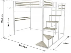 Lit mezzanine en métal avec escalier 