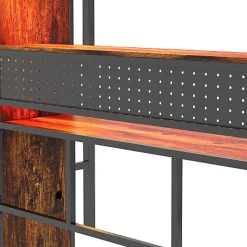 Lit mezzanine en métal 90x200 cm avec escalier - armoire et bureau avec panneau perforé - avec LED - noir (sans matelas)