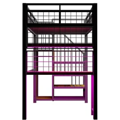 Lit mezzanine en métal 90x200 cm avec LED - prise de recharge - échelle de rangement - étagères et bureau - noir (sans matelas)