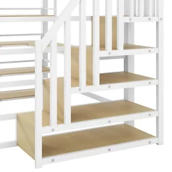 Lit mezzanine en métal 140x200cm - Avec bureau et compartiments de rangement - Avec LED et port USB - MDF - Blanc (sans matelas)