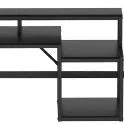 Lit Mezzanine Enfant 90x200 cm Avec Bureau, LED, Escalier de Rangement, Garde-Corps et Ports USB, Sans Matelas, Métal + MDF, Noir