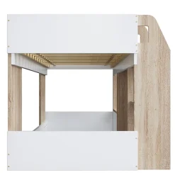 Lit Mezzanine enfant 90x200 cm avec Échelle et Rangement Ouvert - Bois Massif Naturel et Rose, Sans Matelas